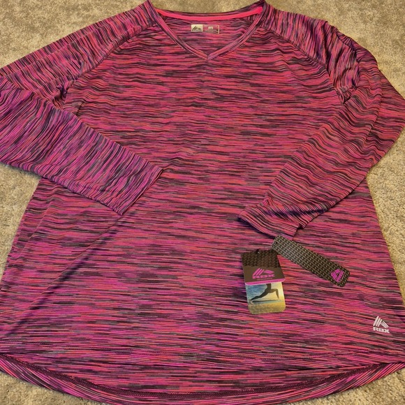 RBX Tops - RBX Performance Women 1X Pink Purple Space Dye Long Sleeve V-Neck Active Top NEW
